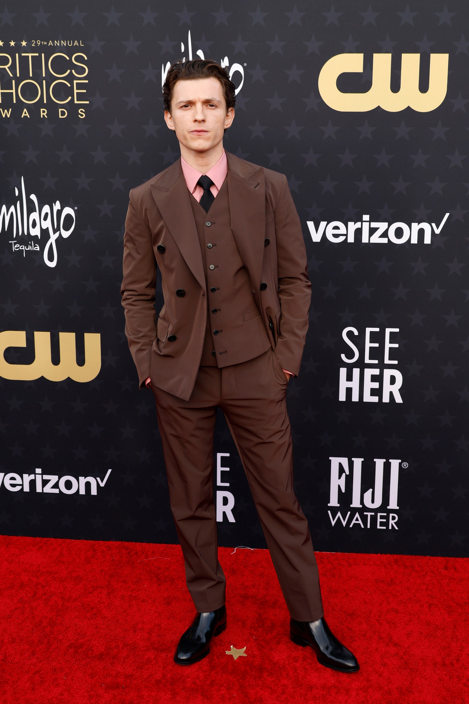 SANTA MONICA CALIFORNIA  JANUARY 14 Tom Holland attends the 29th Annual Critics Choice Awards at Barker Hangar on...