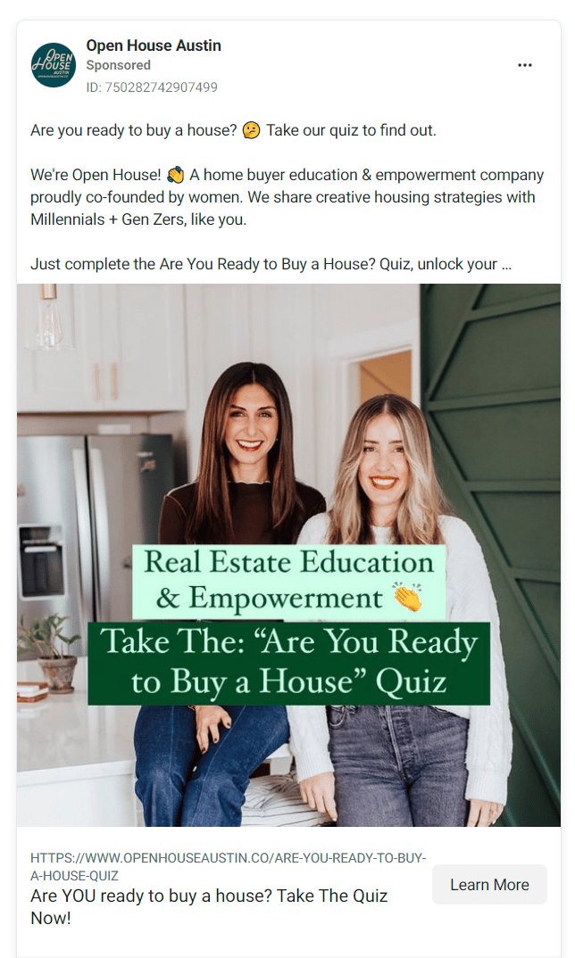 facebook Real Estate Advertisement Buyer Quiz 