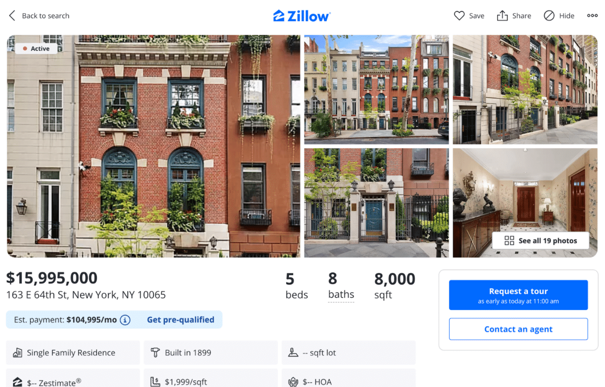  Screenshot of Zillow active property listing