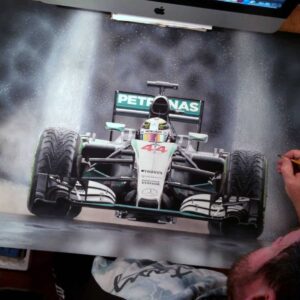 Lewis Hamilton "Hammer Down" F1 Mercedes AMG Petronas W06 World Champion 2015 REMARQUED HAND EMBELLISHED Ltd Edition Art Print  by TR Motorsport Art