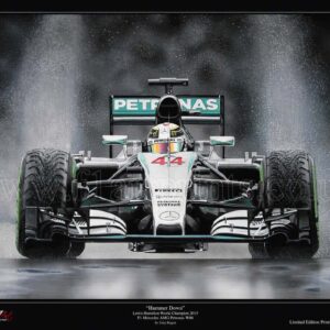 Lewis Hamilton "Hammer Down" F1 Mercedes AMG Petronas W06 World Champion 2015 REMARQUED HAND EMBELLISHED Ltd Edition Art Print  by TR Motorsport Art