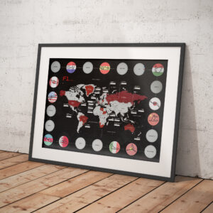 F1 Map Of The World - 2024 Calendar now available, Scratch Off Formula 1 Circuits, Gift for him, Birthday, Christmas, Formula One from the F1 Posters & Prints store collection.