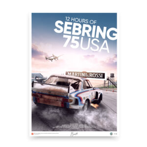 BMW CSL 3.0 – 12h of Sebring 1975 - IMSA - automotive racing car art illustration poster design print  by Exclusive edition