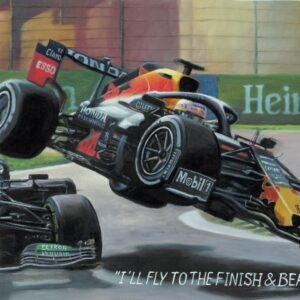 Hamilton & Verstappen F1 Crash - Limited Edition Framed Giclee Print 100cmx70cm COA F1 Posters & Prints by Mizuna Art