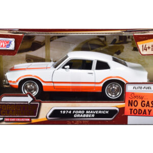 1974 Ford Maverick Grabber White with Orange Stripes "Forgotten Classics" Series 1/24 Diecast Model Car by Motormax by Diecast Mania