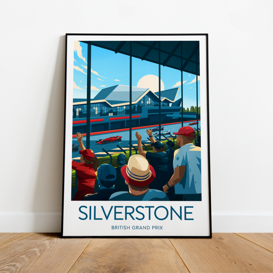 Silverstone poster, F1 Silverstone artwork, F1 Silverstone circuit, British Grand Prix, British Grand Prix print, Black frame from the F1 Posters & Prints store collection.