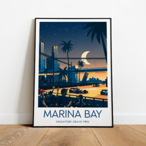 Marina Bay poster, F1 Singapore Grand Prix artwork, Marina Bay Street Circuit, Singapore Grand Prix, Fan art, Black frame F1 Posters & Prints by ToucanArtwork