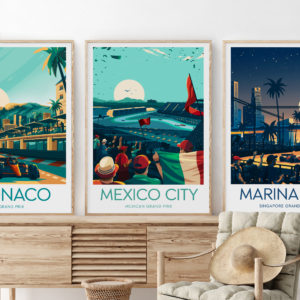 Mexico City poster, F1 Grand Prix artwork, Autodromo Hermanos Rodriguez, Mexico Grand Prix, Fan art, Black frame from the F1 Posters & Prints store collection.