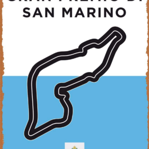 Vintage Look Metal Sign - F1 Racetrack Posters F1 Imola San Marino Track Minimal Metal Poster - 8 X 12 Vintage Look Tin Plate F1 Posters & Prints by Fanzi