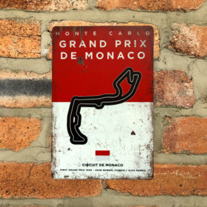 Monaco Grand Prix Circuit Vintage Metal Sign, F1 Retro Wall Art Decoration Print, Gift for Formula One Fans from the F1 Posters & Prints store collection.