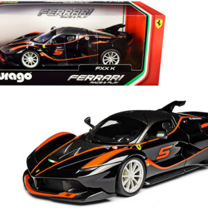 Ferrari FXX-K #5 Fu Songyang Black with Gray Top and Orange Stripes 1/18 Diecast Model Car by Bburago  by Diecast Mania