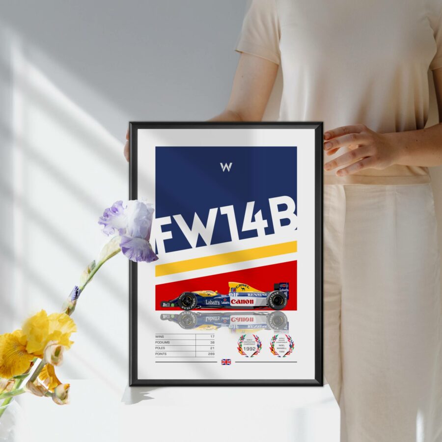 Williams FW14B Poster, F1, Formula 1, Williams Racing, F1 Merch, Poster, Print, Wall Art, Nigel Mansell from the F1 Posters & Prints store collection.