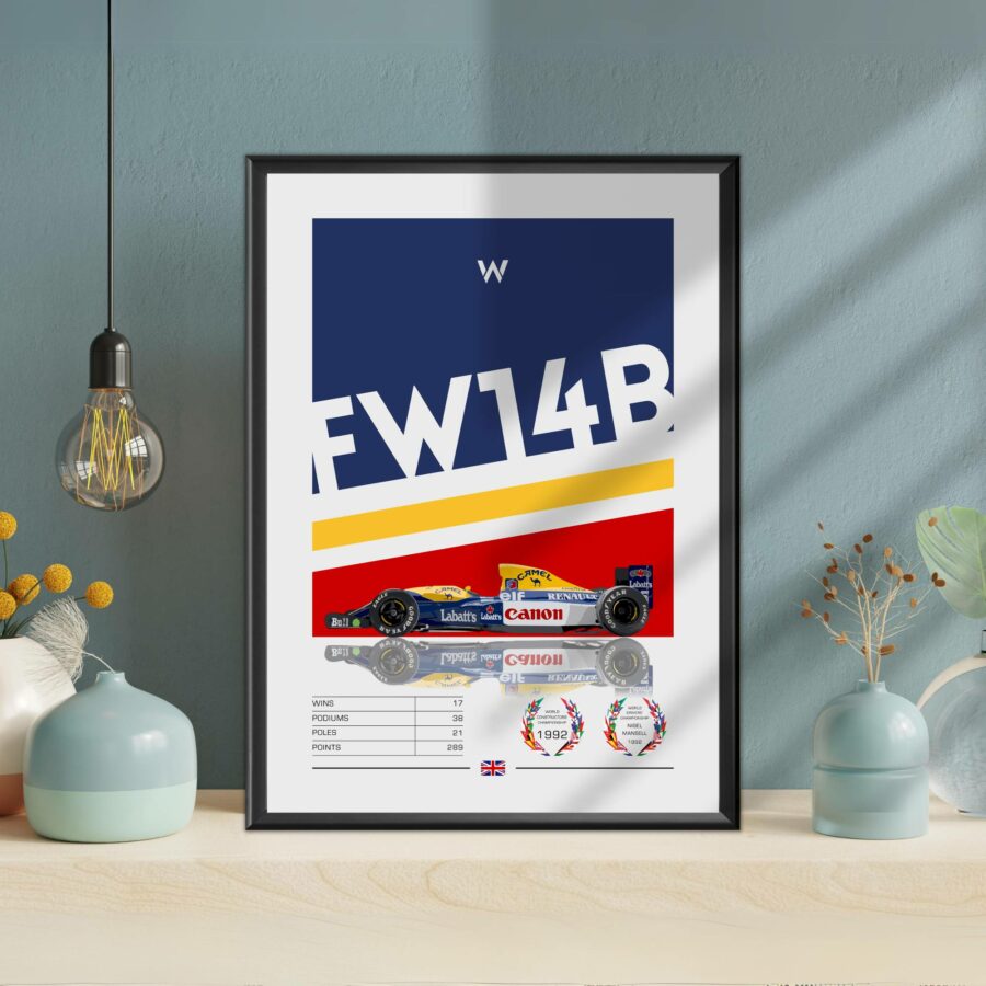 Williams FW14B Poster, F1, Formula 1, Williams Racing, F1 Merch, Poster, Print, Wall Art, Nigel Mansell from the F1 Posters & Prints store collection.