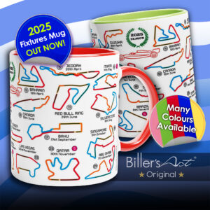 2025 Formula 1 Calendar Mugs - F1 2025 Season Fixture Mugs - All F1 Races  by Billeresque