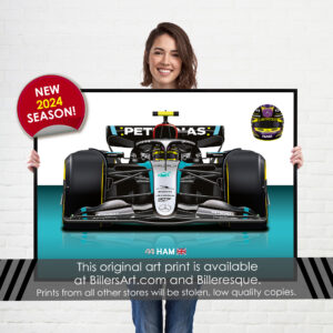 Lewis Hamilton 2024 Mercedes F1 car Poster Print from the F1 Posters & Prints store collection.