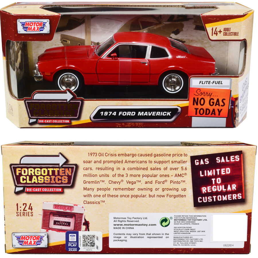 1974 Ford Maverick Red "Forgotten Classics" Series 1/24 Diecast Model Car by Motormax Automotive