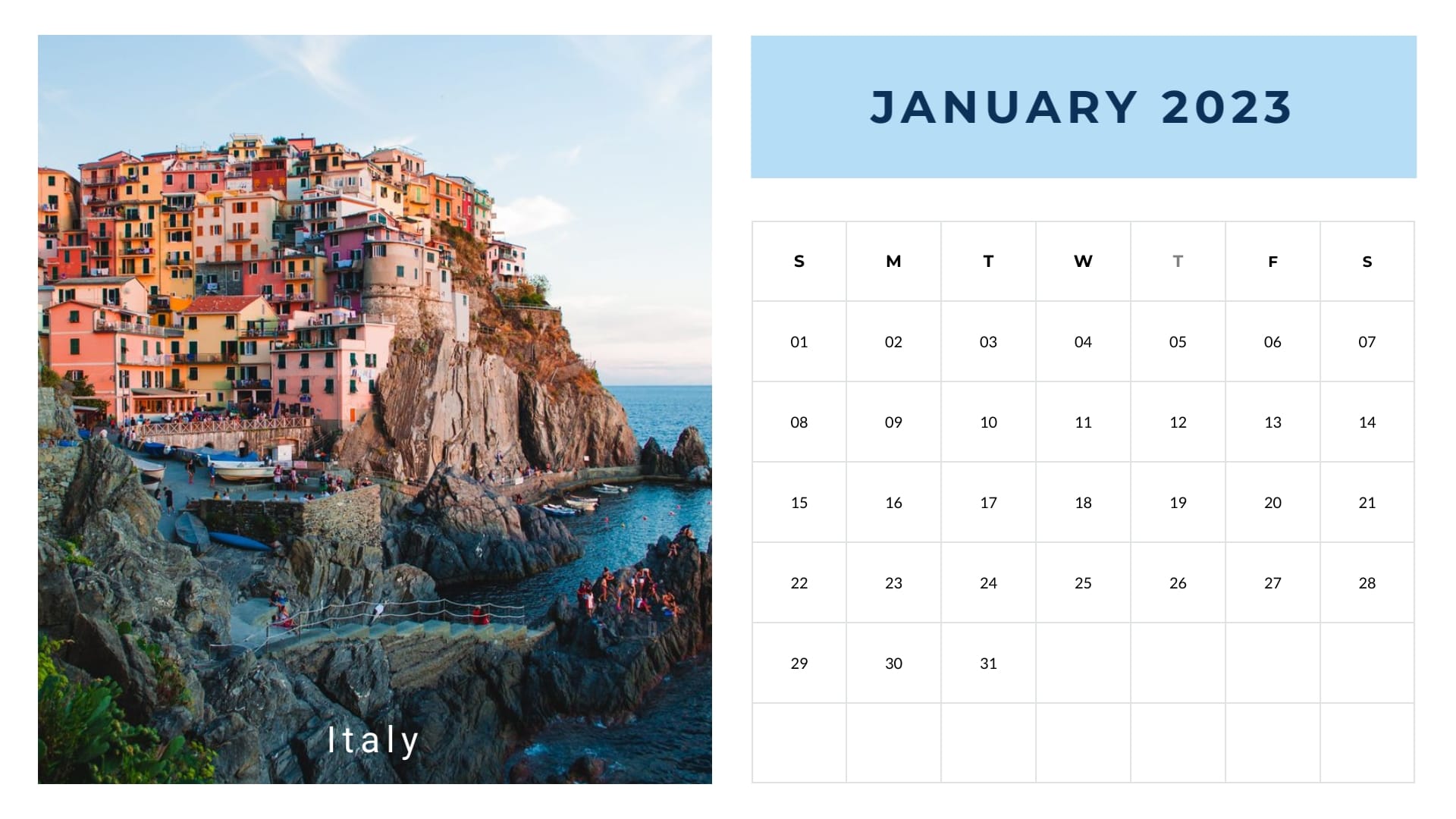 Destinations - Calendar Template