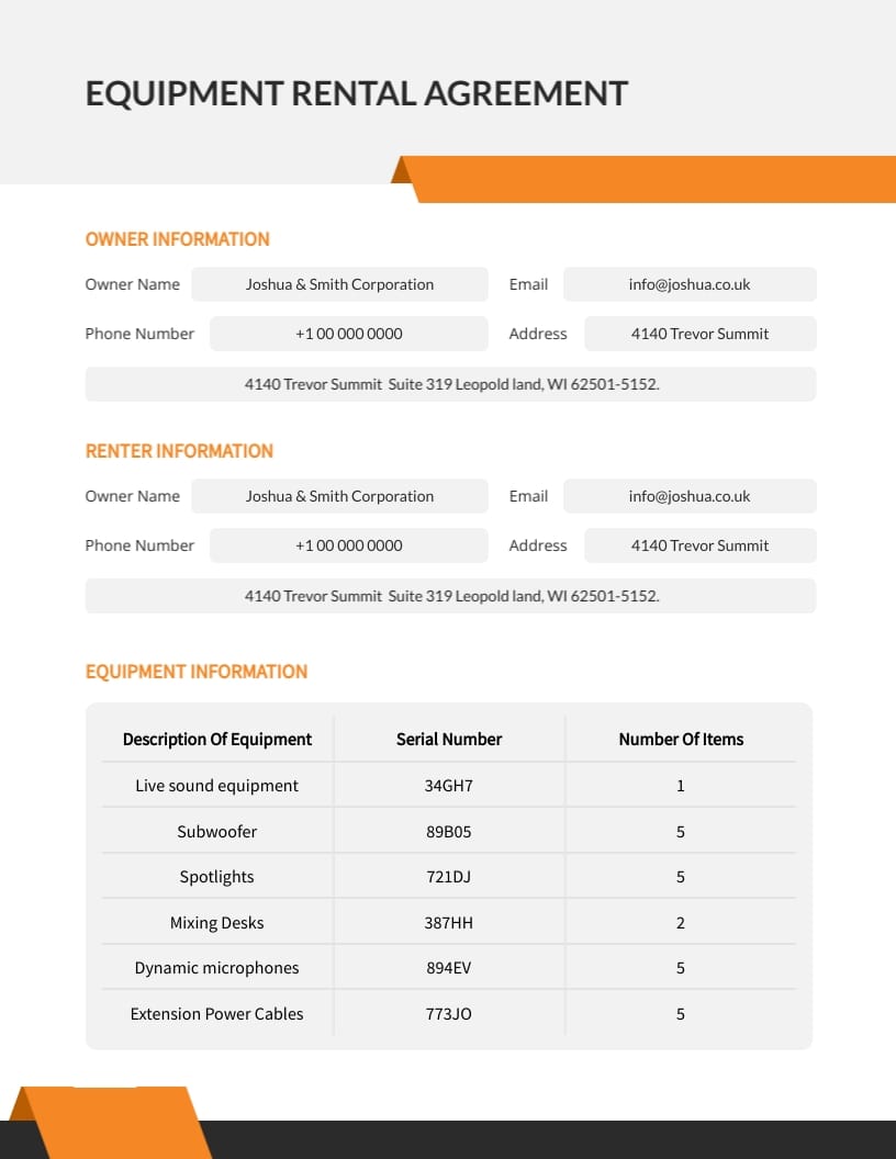 Equipment Rental Agreement Template