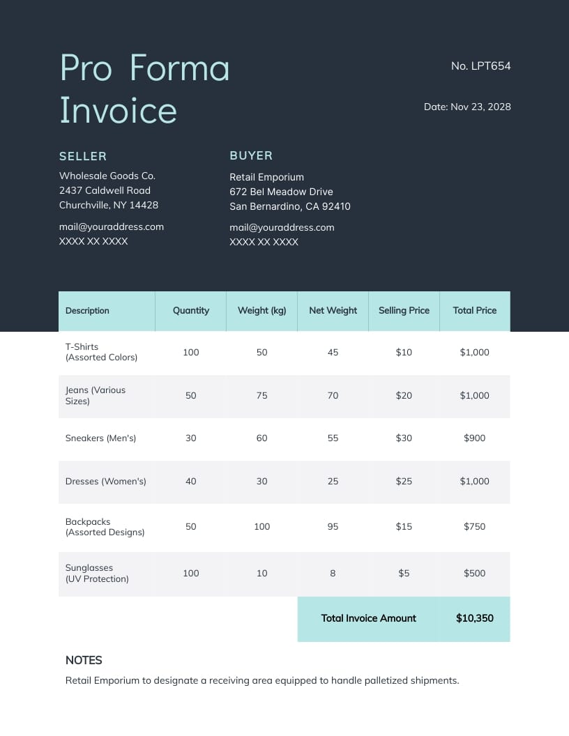 Retail Pro Forma Invoice Template | Visme