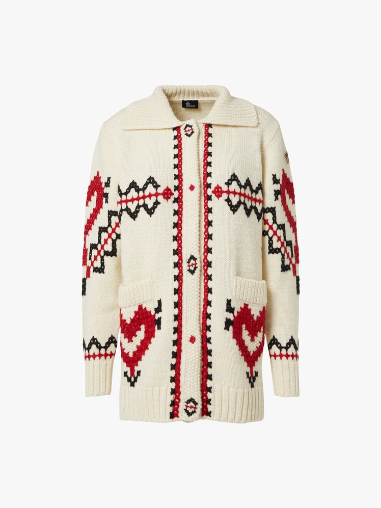 Image may contain Clothing Knitwear Sweater Coat and Jacket