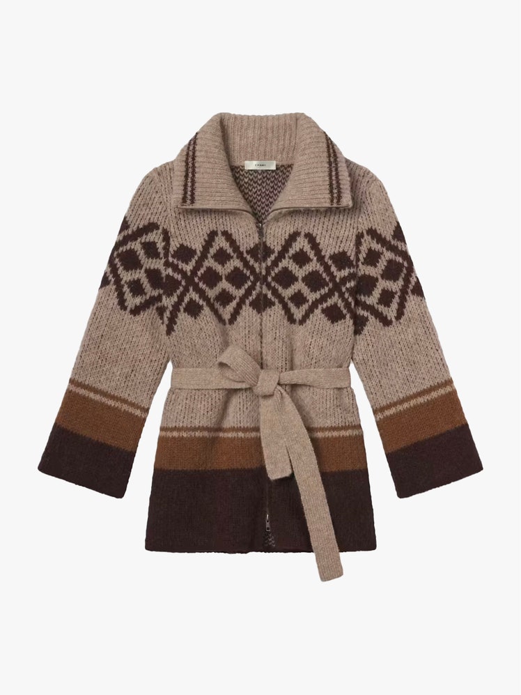 Image may contain Clothing Knitwear Sweater Coat and Jacket