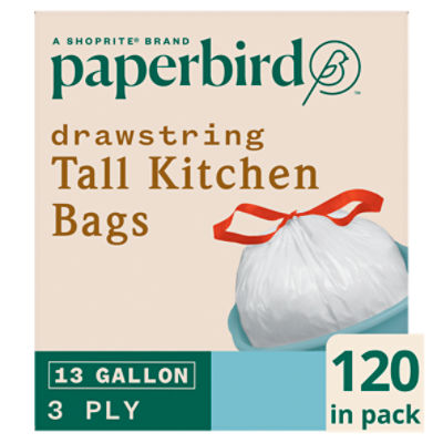 Paperbird 13 Gallon Drawstring Tall Kitchen Bags, 120 count - Fairway