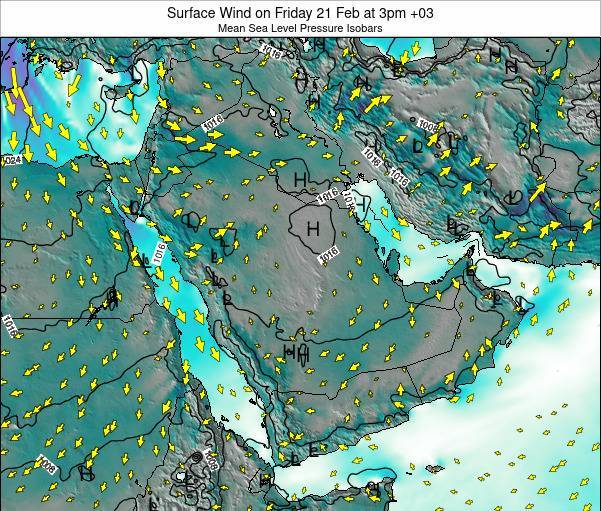 Saudi Arabia Surface Wind on Sunday 02 Feb at 9am +03 map