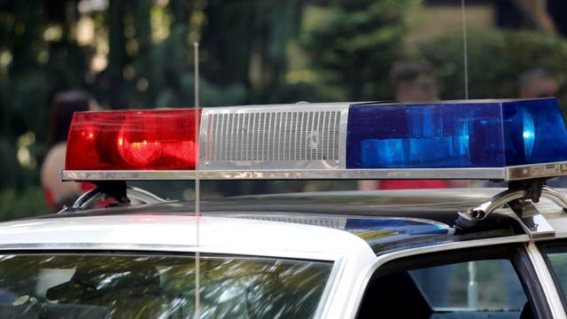 Close-up view of a police cars overhead siren and light bar 