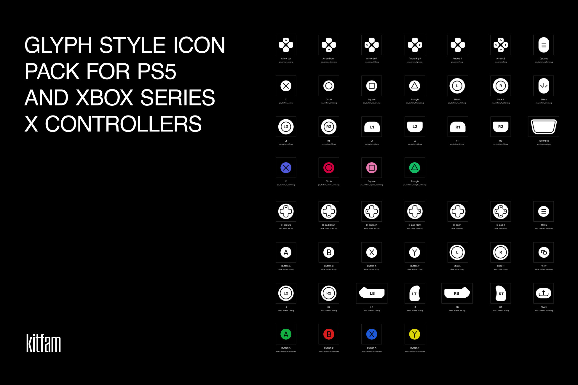 Glyph Style Icon Pack for PS5 and XBOX Series X Controllers | 2D 图标 ...