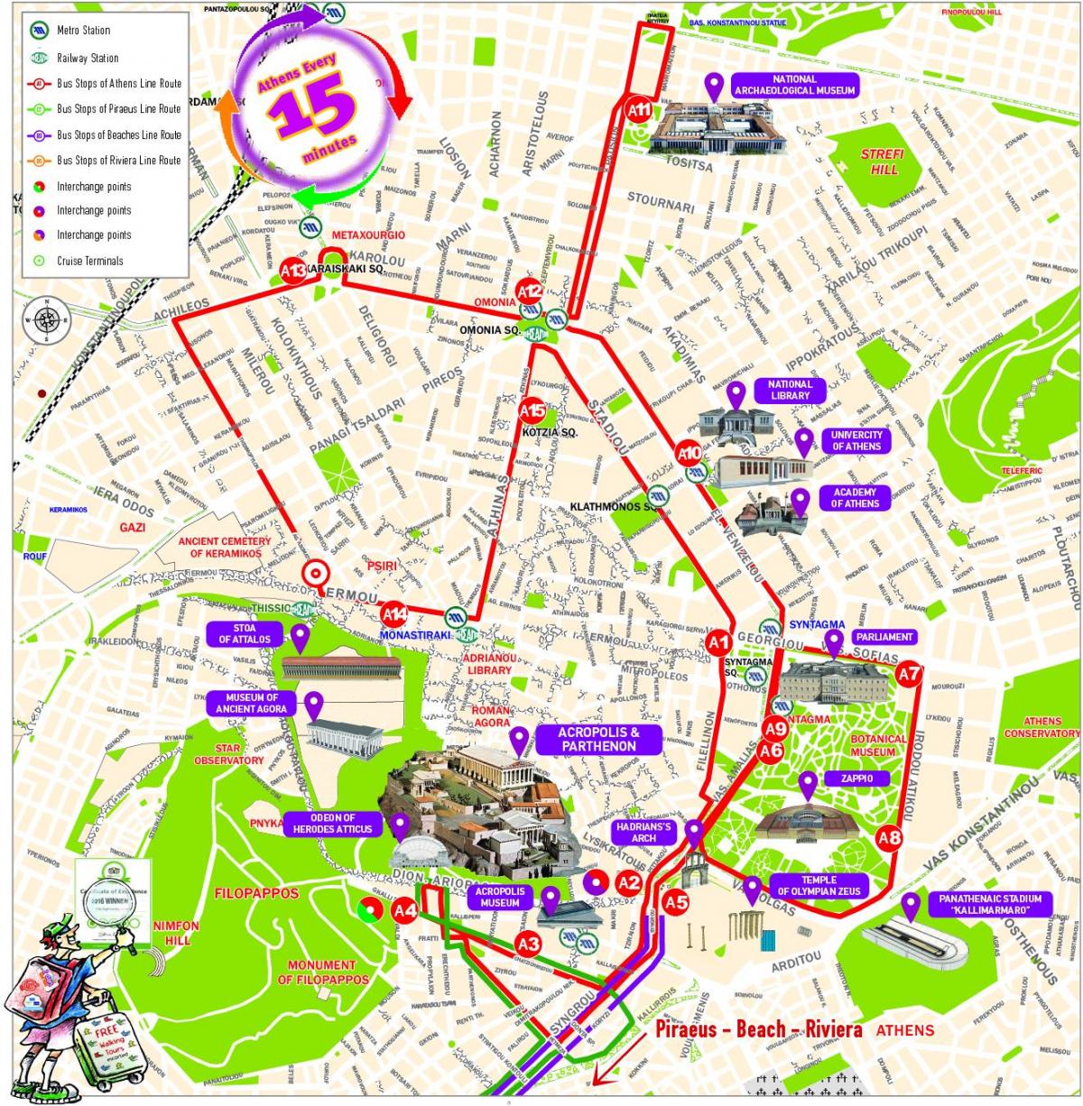 Map of Athens walking: walking tours and walk routes of Athens