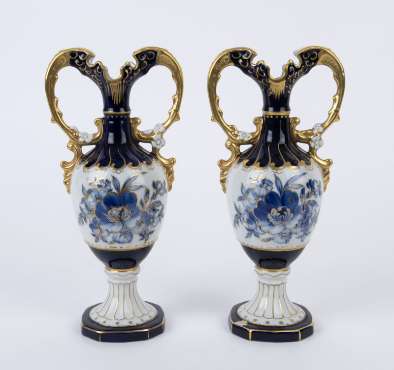 ROYAL DUX pair of Austrian porcelain mantel urns with gilt highlights ...