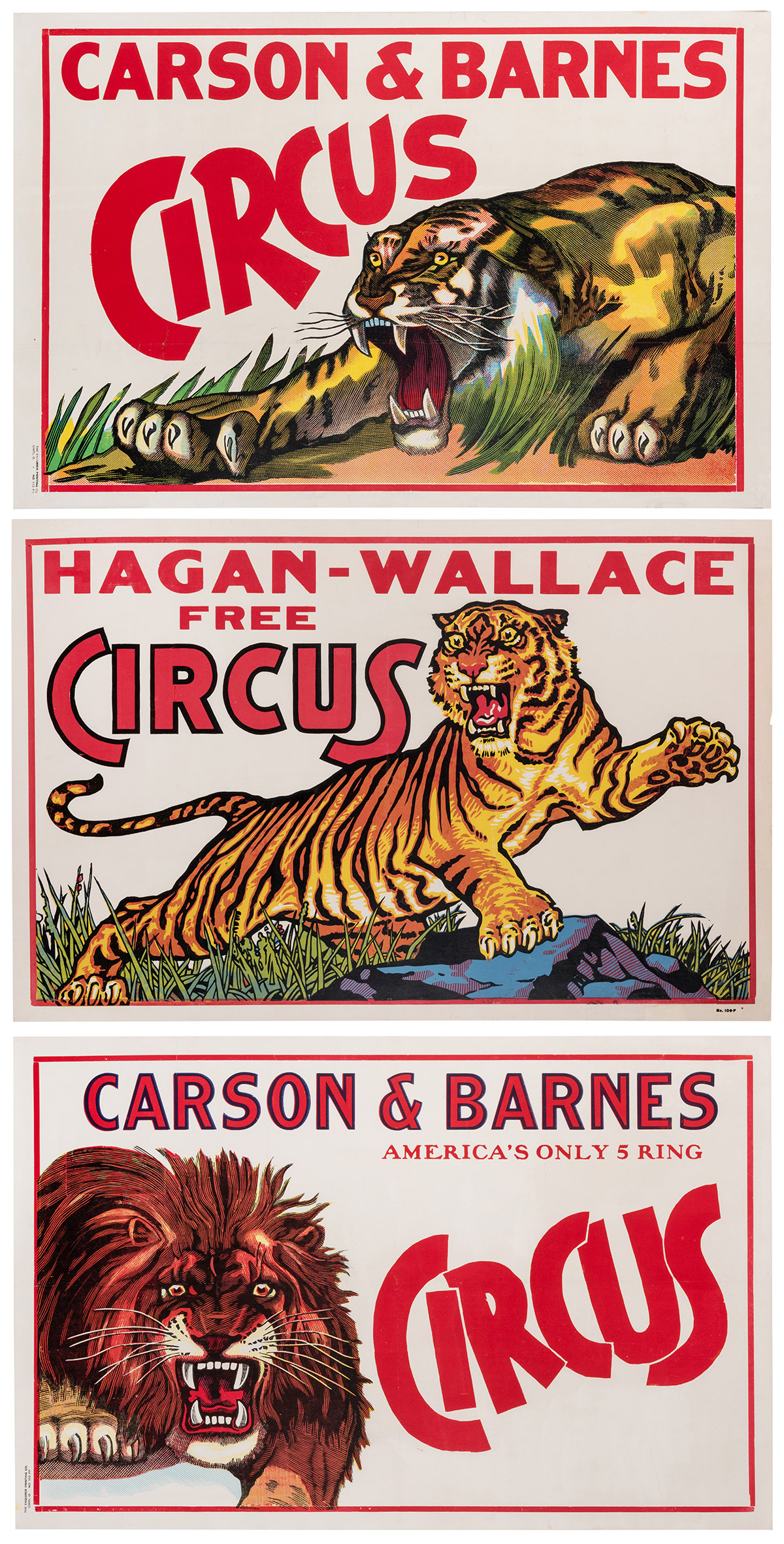 Lot Detail - Trio of Circus Posters Featuring Lions and Tigers. Circa ...