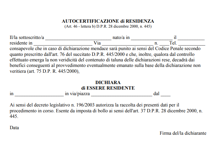 Autocertificazione Residenza Form Fill Out And Sign Printable Pdf ...