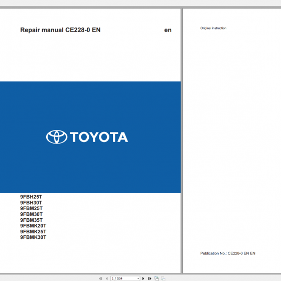 Toyota BT Traigo 9FBM60T 9FBM70T 9FBM80T 9FBH80T Repair Manual ...