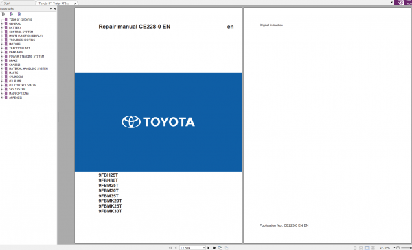 Toyota BT Traigo 9FBMK20T-35T Repair Manual, Service Training & Diagrams