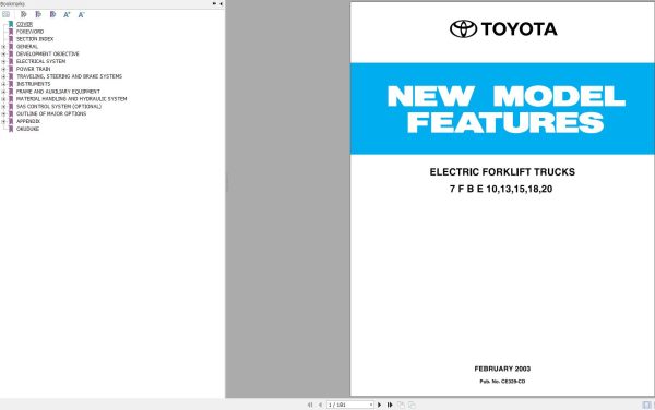 Toyota Electric Forklift Truck 7FBE10 to 7FBE20 Repair Manual