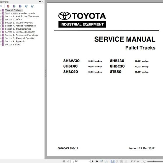 Toyota Forklift 8BNCU15 8BNCU18 8BNCU20 Parts Catalog