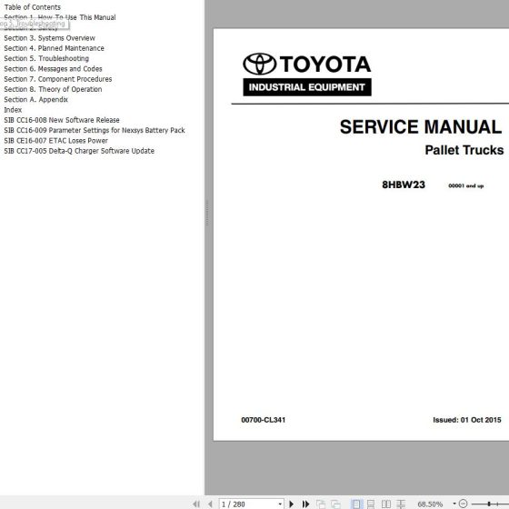 Toyota Forklift 8HBW30 8HBE30 8HBE40 8HBC30 8HBC40 8TB50 Wiring Diagram