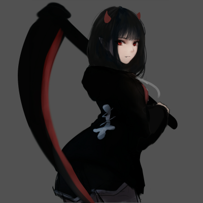 Download Scythe Red Eyes Black Hair Anime Girl Anime Girl PFP by 梦夏shimmer