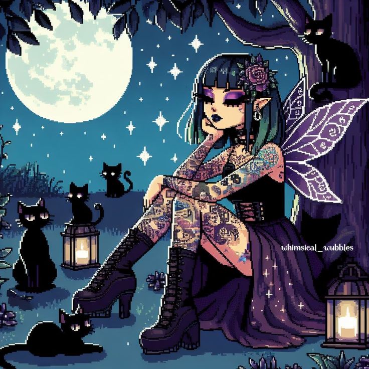 Download Pixel Art Gothic Fairy Anime Girl Witch PFP