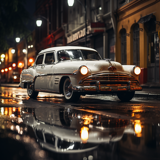 Stylish white car against a dark background with artistic effects.