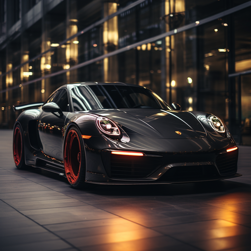 Futuristic matte Porsche 911 close-up.