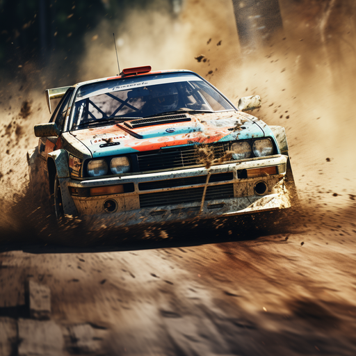 Closeup of a speedy rally car