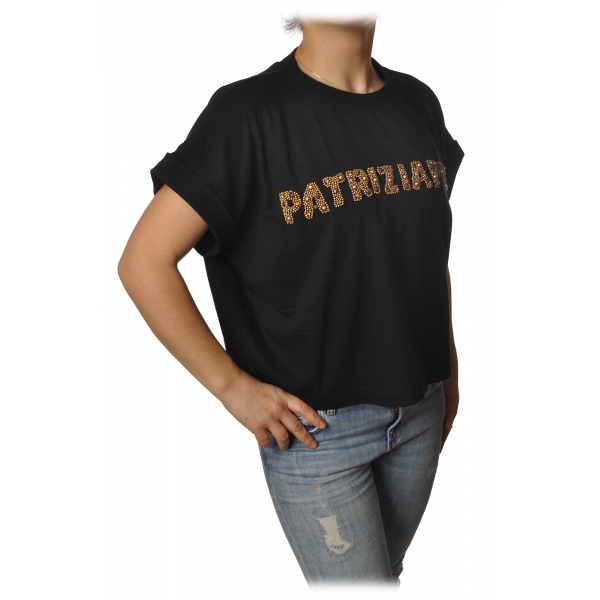 Patrizia Pepe - Sweatshirt Short Sleeve with Opening on the Back - Black - T-shirt - Made in Italy - Luxury Exclusive Collection