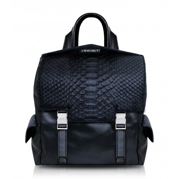 Ammoment - Python in Black - Leather Zane Small Backpack