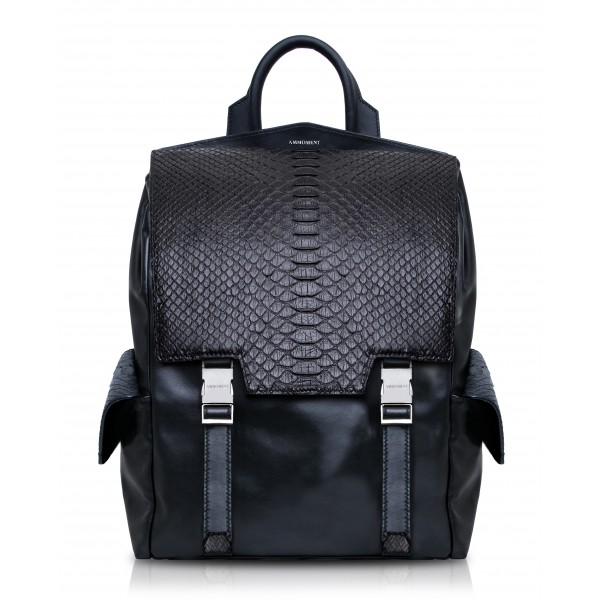 Ammoment - Python in Black - Leather Zane Large Backpack