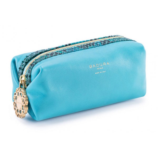 Aleksandra Badura - Small Leather Goods - Multipurpose Pouch in Python & Goatskin - Turquoise - Luxury High Quality