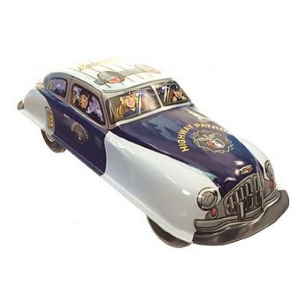 Saint John - Hwy Patrol Highway Car - Collectible Retro Wind Up Tin Toy - White Blue Silver - Tin Toys