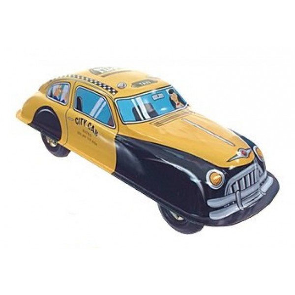 Saint John - Taxi Car - Collectible Retro Wind Up Tin Toy - Yellow Black - Tin Toys