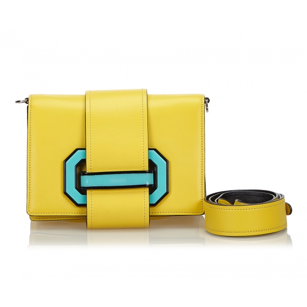 Prada Vintage - Leather Plex Ribbon Geometric Flap Bag - Yellow - Leather Handbag - Luxury High Quality